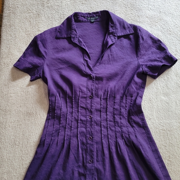 Theory Meili linen blend pintuck short sleeve dress size 2 - Picture 5 of 12